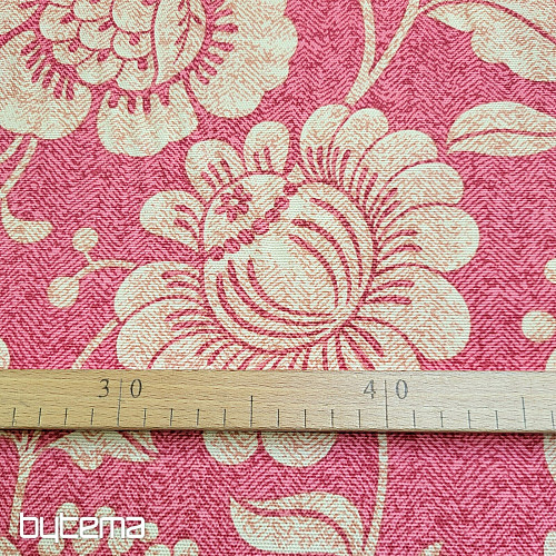 Tessuto decorativo GOLDEN FLOWERS sfondo rosso