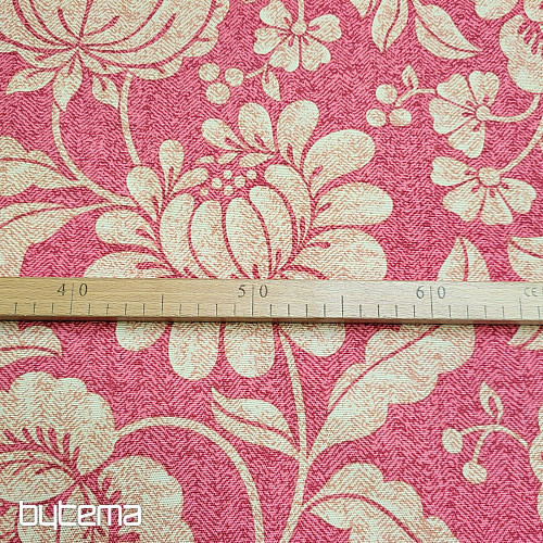 Tessuto decorativo GOLDEN FLOWERS sfondo rosso