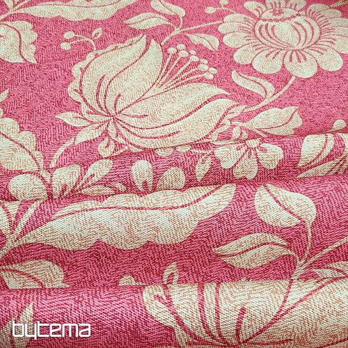 Tessuto decorativo GOLDEN FLOWERS sfondo rosso