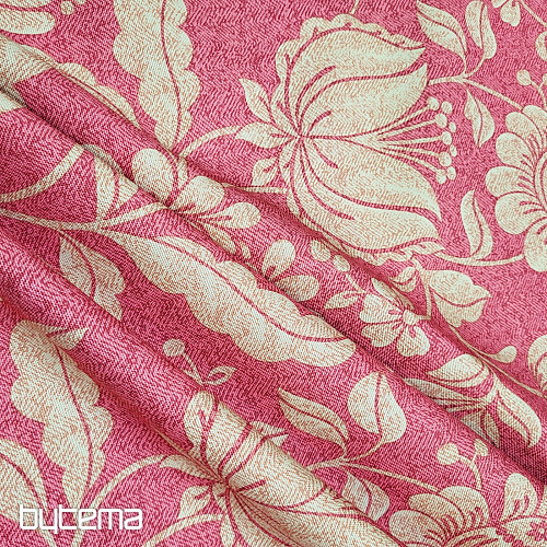 Tessuto decorativo GOLDEN FLOWERS sfondo rosso