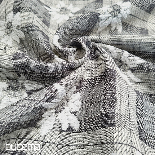 Tessuto decorativo lussuoso FIORI E QUADRETTI grigio