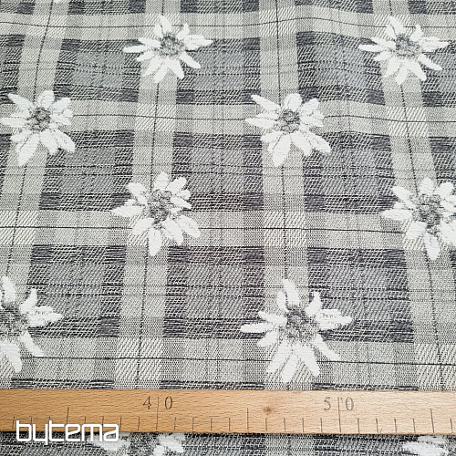 Tessuto decorativo lussuoso FIORI E QUADRETTI grigio