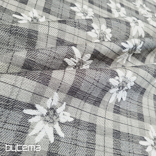 Tessuto decorativo lussuoso FIORI E QUADRETTI grigio