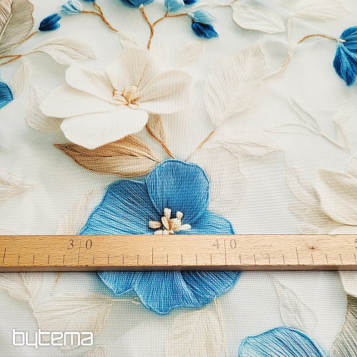Tessuto decorativo GARDEN blu e bianco