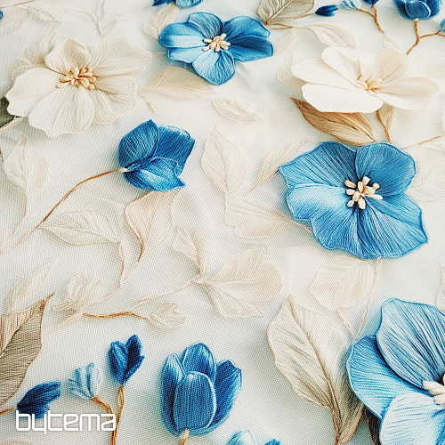 Tessuto decorativo GARDEN blu e bianco