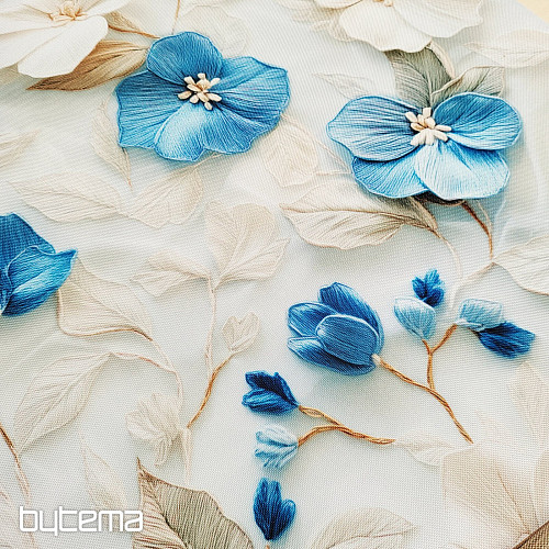 Tessuto decorativo GARDEN blu e bianco