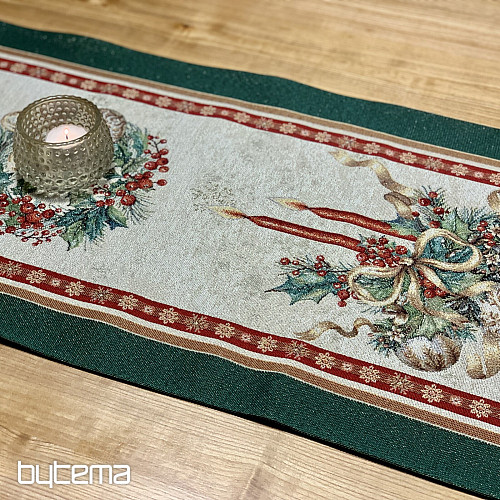 Tovaglia e sciarpa in arazzo con CANDELE FIAMMIFERE e finiture verdi