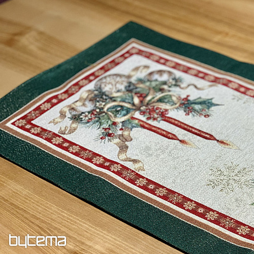 Tovaglia e sciarpa in arazzo con CANDELE FIAMMIFERE e finiture verdi