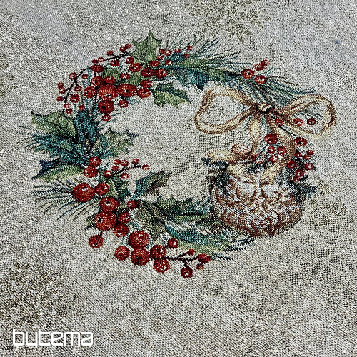 Tovaglia e sciarpa in arazzo con CANDELE FIAMMIFERE e finiture verdi