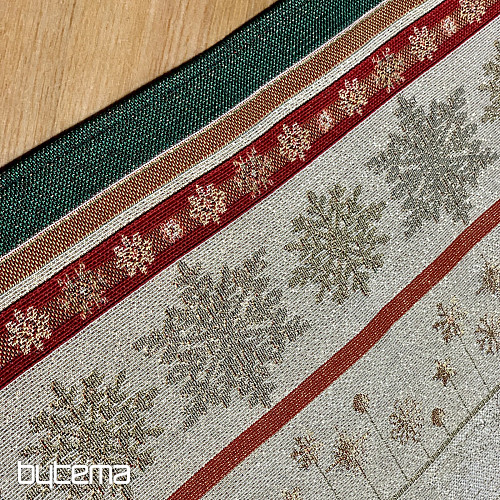 Tovaglia e sciarpa in arazzo con CANDELE FIAMMIFERE e finiture verdi