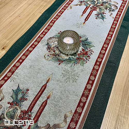 Tovaglia e sciarpa in arazzo con CANDELE FIAMMIFERE e finiture verdi