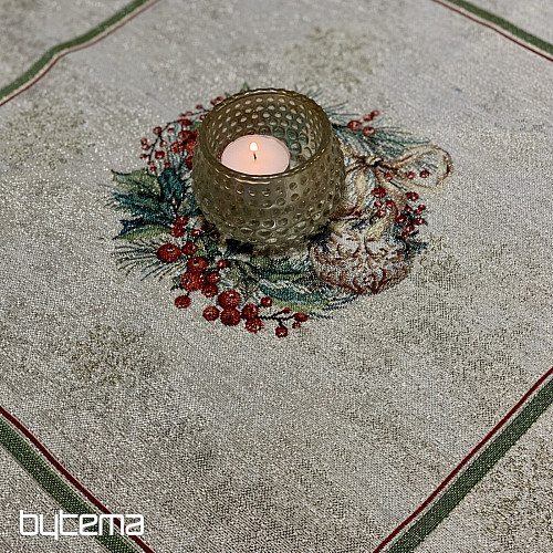 Tovaglia e sciarpa in arazzo con CANDELE FIAMMIFERE e finiture verdi