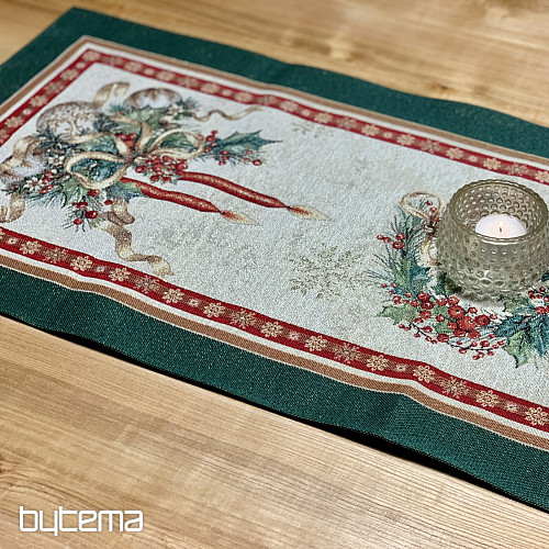Tovaglia e sciarpa in arazzo con CANDELE FIAMMIFERE e finiture verdi
