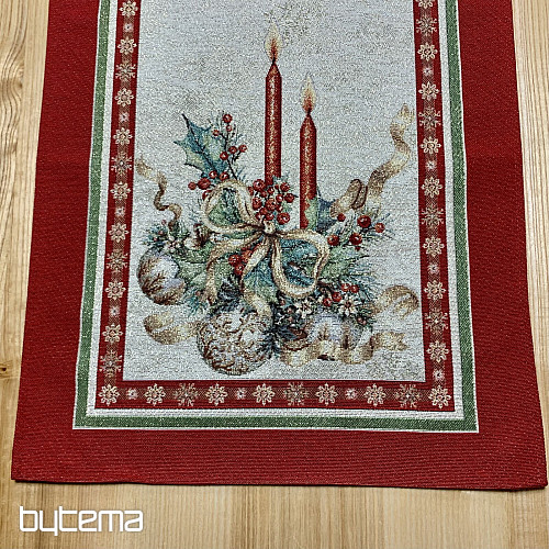 Tovaglia e sciarpa in arazzo con CANDELE FIAMMIFERE e finiture rosse