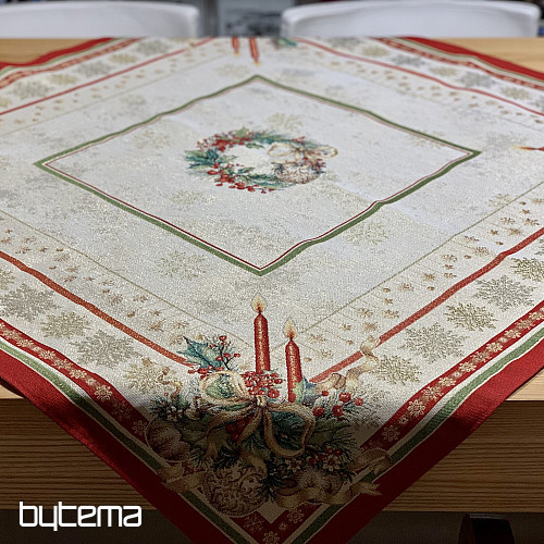 Tovaglia e sciarpa in arazzo con CANDELE FIAMMIFERE e finiture rosse