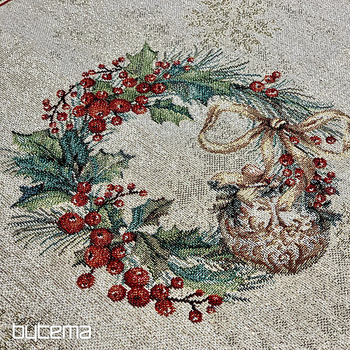 Tovaglia e sciarpa in arazzo con CANDELE FIAMMIFERE e finiture rosse