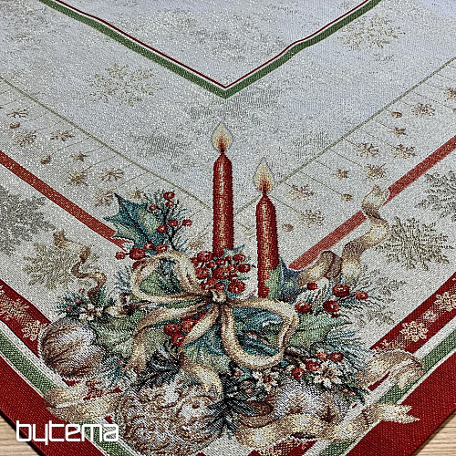 Tovaglia e sciarpa in arazzo con CANDELE FIAMMIFERE e finiture rosse