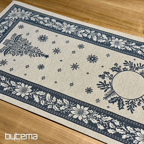 Tovaglia e sciarpa in arazzo FOLK CHRISTMAS blu