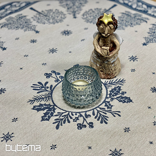 Tovaglia e sciarpa in arazzo FOLK CHRISTMAS blu