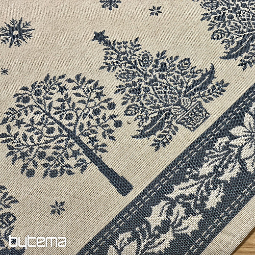 Tovaglia e sciarpa in arazzo FOLK CHRISTMAS blu