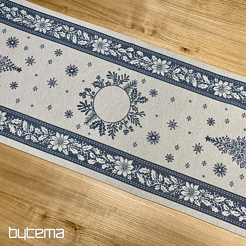 Tovaglia e sciarpa in arazzo FOLK CHRISTMAS blu