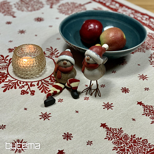 Tovaglia e sciarpa in arazzo FOLK CHRISTMAS rosso