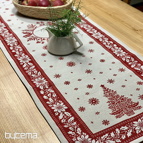Tovaglia e sciarpa in arazzo FOLK CHRISTMAS rosso