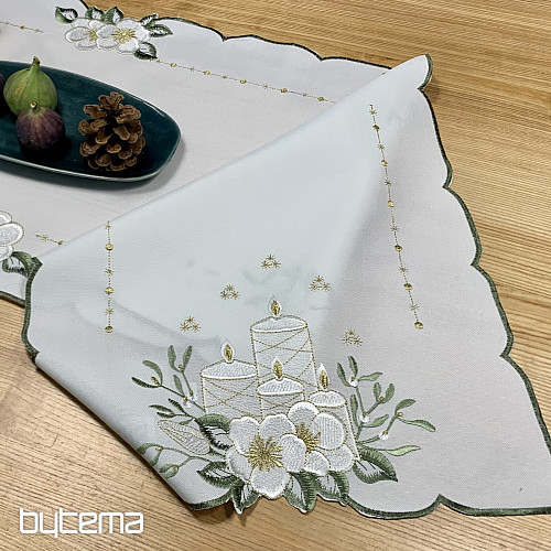 Tovaglia ricamata CANDELE BIANCHE