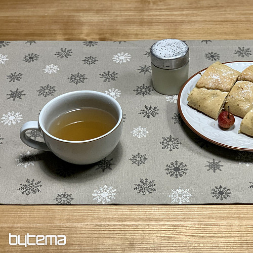 Tovaglia e sciarpa natalizia FLAKES GRIGIO BIANCO