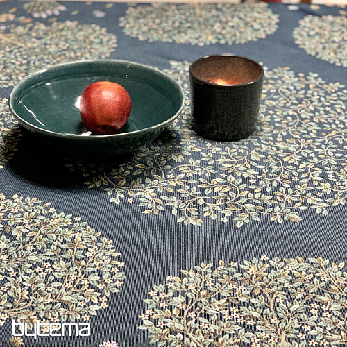 Tovaglia arazzo rotonda ALBERO DELLA FELICITÀ blu