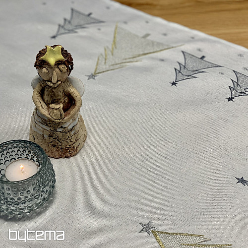 Tovaglia e sciarpa ricamate GREY GOLDEN TREES