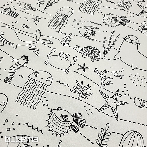 Tessuto dipinto MONDO SOTTOMARINO