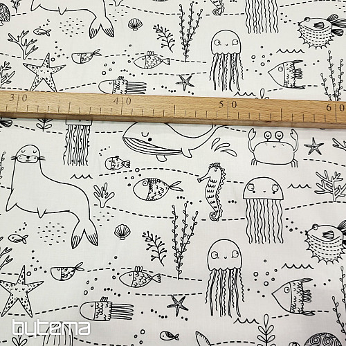 Tessuto dipinto MONDO SOTTOMARINO