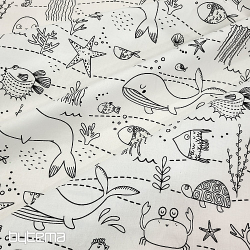 Tessuto dipinto MONDO SOTTOMARINO