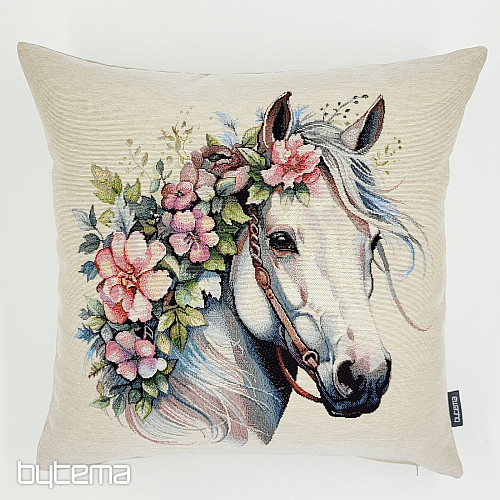 Federa per cuscino arazzo CAVALLO BIANCO CON FIORI