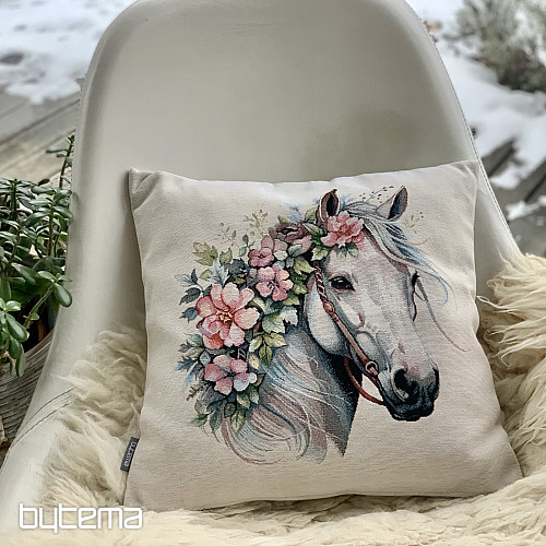 Federa per cuscino arazzo CAVALLO BIANCO CON FIORI