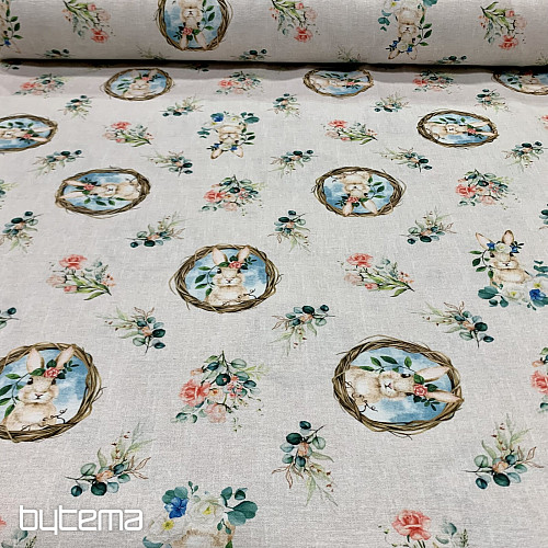 Tessuto decorativo CONIGLIETTO PASQUALE con rosa