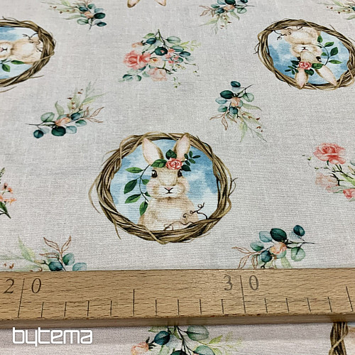 Tessuto decorativo CONIGLIETTO PASQUALE con rosa