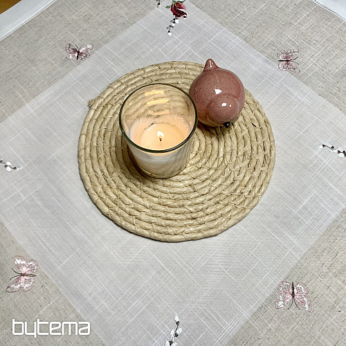 Tovaglia e sciarpa ricamate Rose e gattini