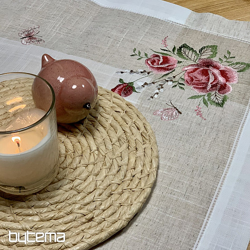 Tovaglia e sciarpa ricamate Rose e gattini