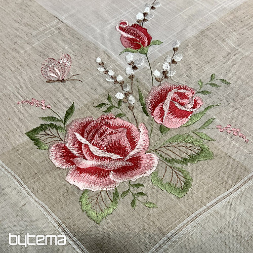 Tovaglia e sciarpa ricamate Rose e gattini