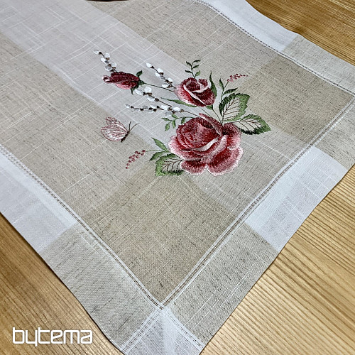 Tovaglia e sciarpa ricamate Rose e gattini