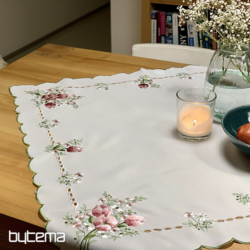 Tovaglia e sciarpa ricamate BOUQUET CON TULIPANI