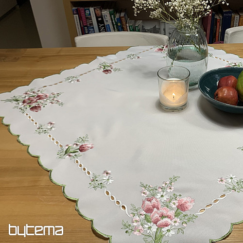 Tovaglia e sciarpa ricamate BOUQUET CON TULIPANI