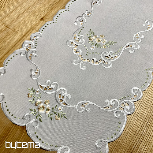 Tovaglia e sciarpa FIORI albicocca ricamati