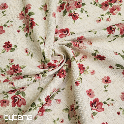 Tessuto decorativo FIORI LINO rosso