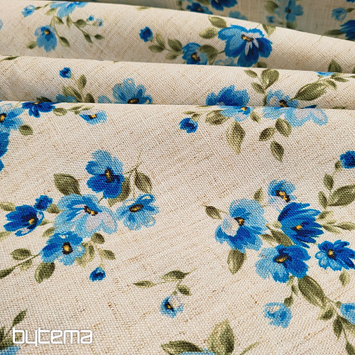 Tessuto decorativo FIORI LINO blu