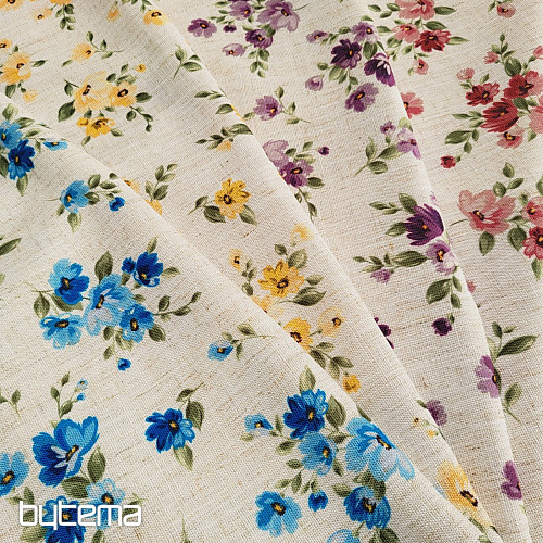 Tessuto decorativo FIORI LINO blu