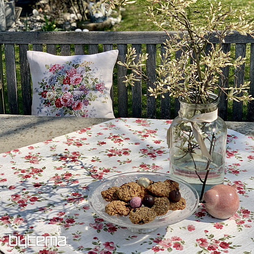 Tovaglia e sciarpa FIORI LINO rosso