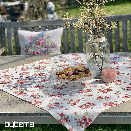 Tovaglia e sciarpa FIORI LINO rosso